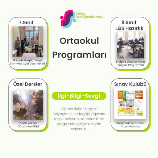 Ortaokul programları, özel dersler ve sınav kulübü.